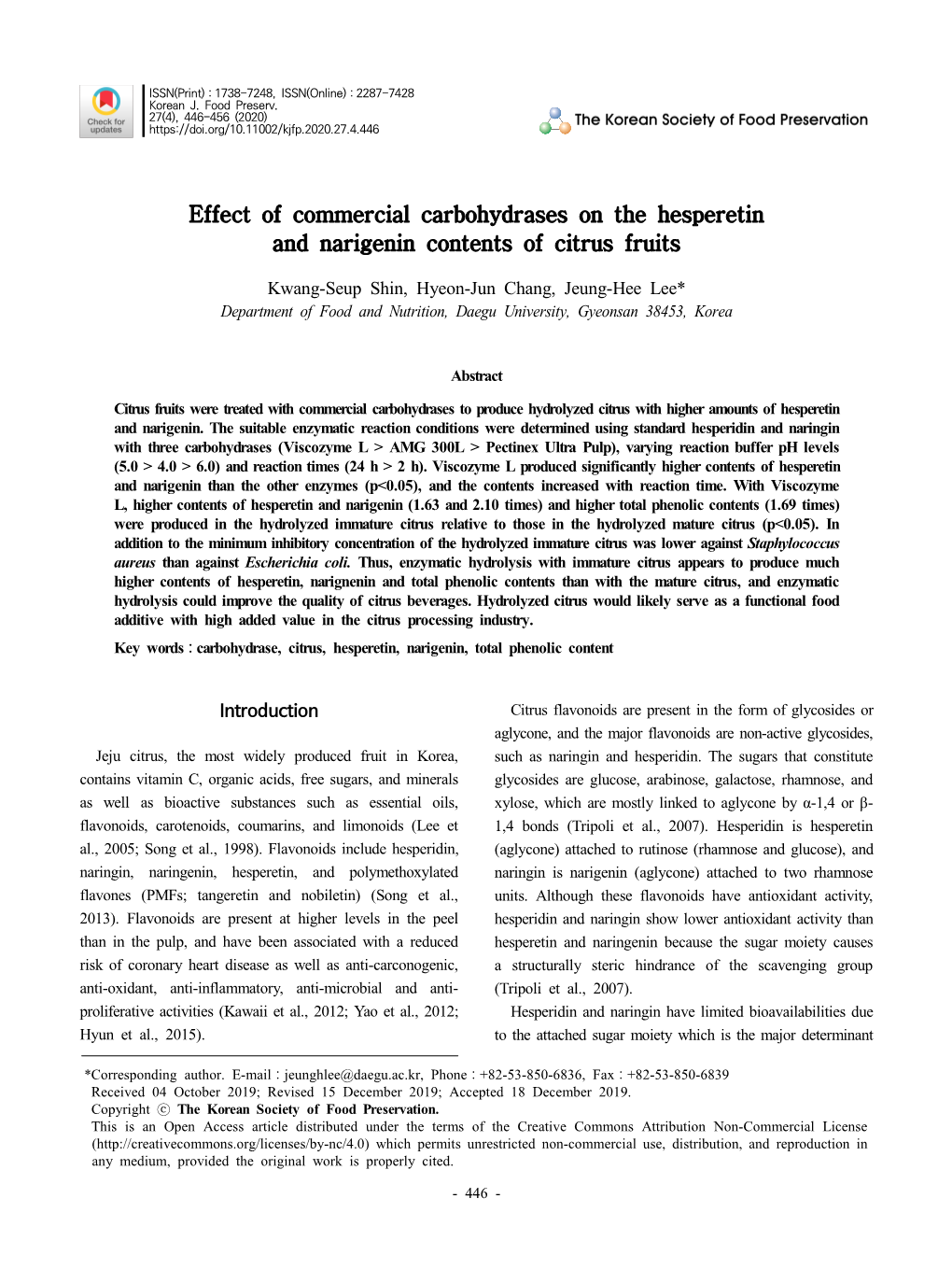 Effect of Commercial Carbohydrases on the Hesperetin and Narigenin Contents of Citrus Fruits