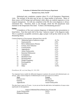 Evaluation of Abdominal Pain in the Emergency Department Hartmut Gross, M.D., FACEP