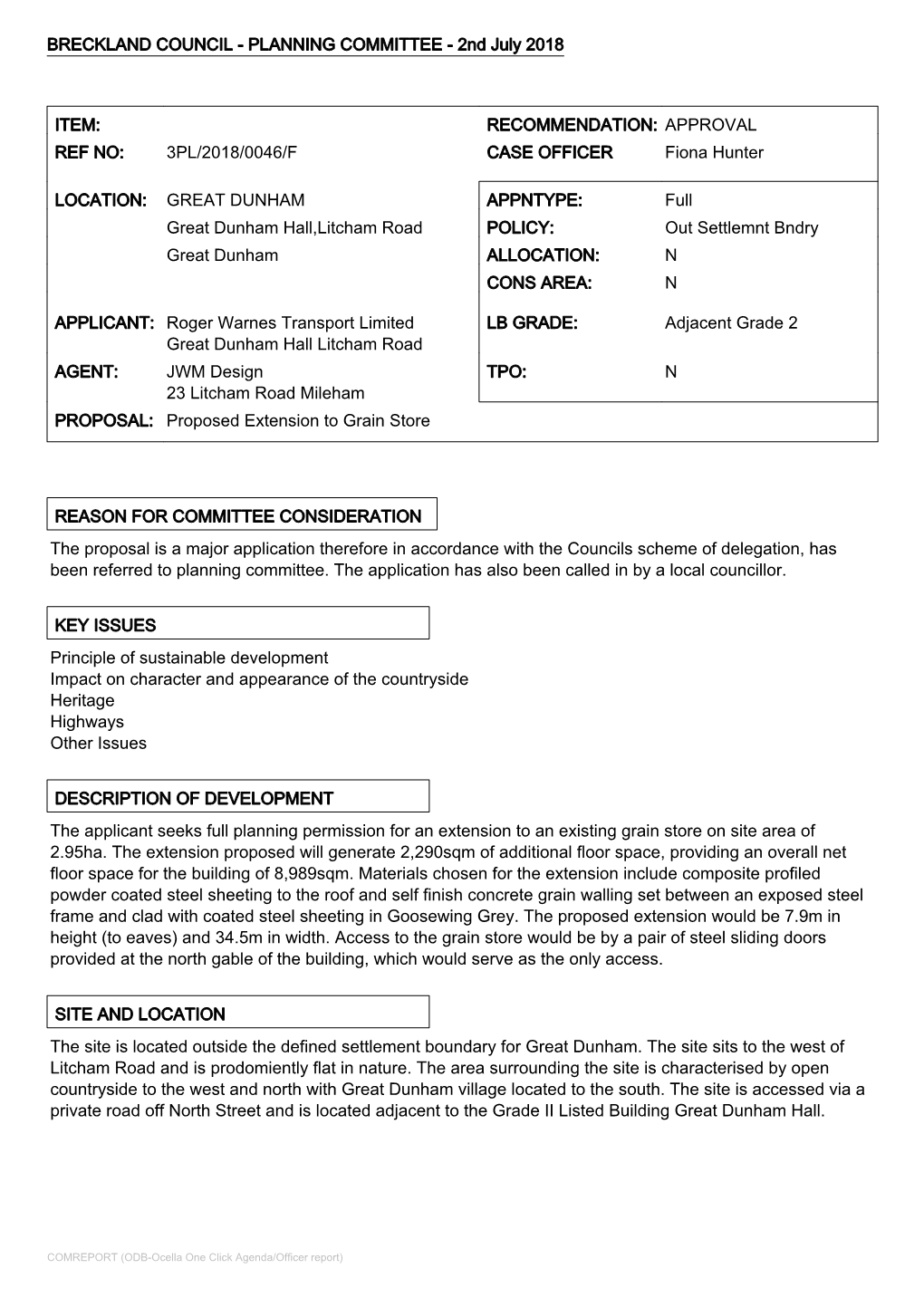 GREAT DUNHAM APPNTYPE: Full Great Dunham Hall,Litcham Road POLICY: out Settlemnt Bndry Great Dunham ALLOCATION: N CONS AREA: N