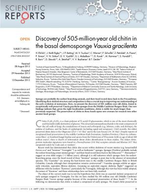 Discovery of 505-Million-Year Old Chitin in the Basal Demosponge Vauxia Gracilenta