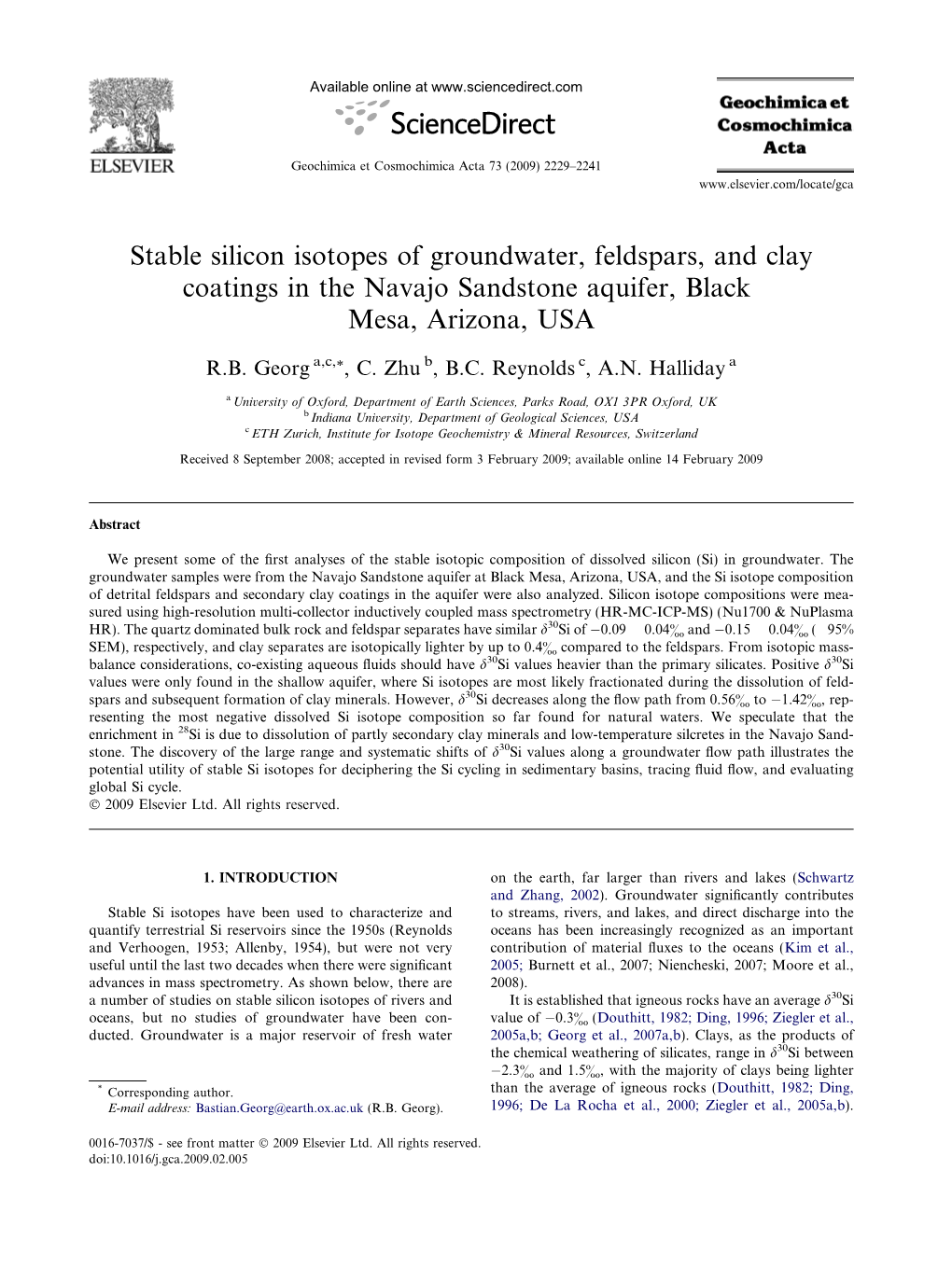 Stable Silicon Isotopes of Groundwater, Feldspars, and Clay Coatings in the Navajo Sandstone Aquifer, Black Mesa, Arizona, USA