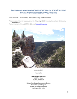 Inventory and Monitoring of Sensitive Species in the North Fork of the Powder River Wilderness Study Area, Wyoming