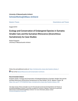 Ecology and Conservation of Endangered Species in Sumatra: Smaller Cats and the Sumatran Rhinoceros (Dicerorhinus Sumatrensis) As Case Studies