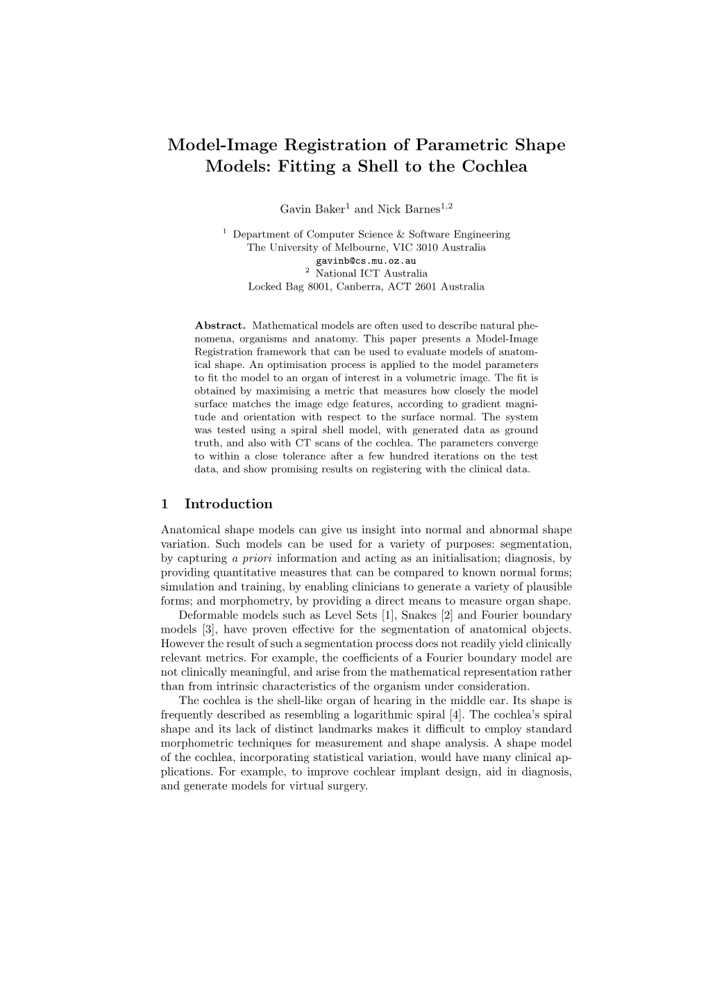 Model-Image Registration of Parametric Shape Models: Fitting a Shell to the Cochlea