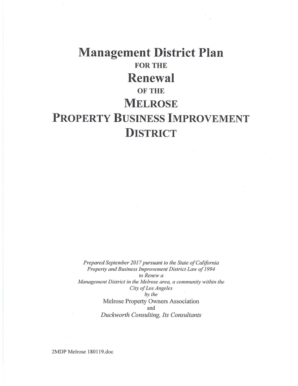 Management District Plan Renewal