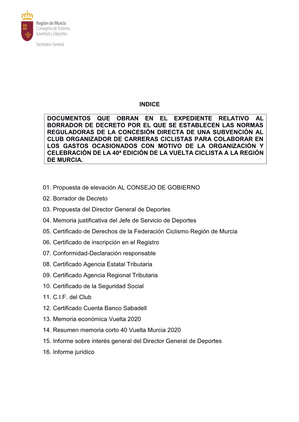 Indice Documentos Que Obran En El Expediente Relativo Al