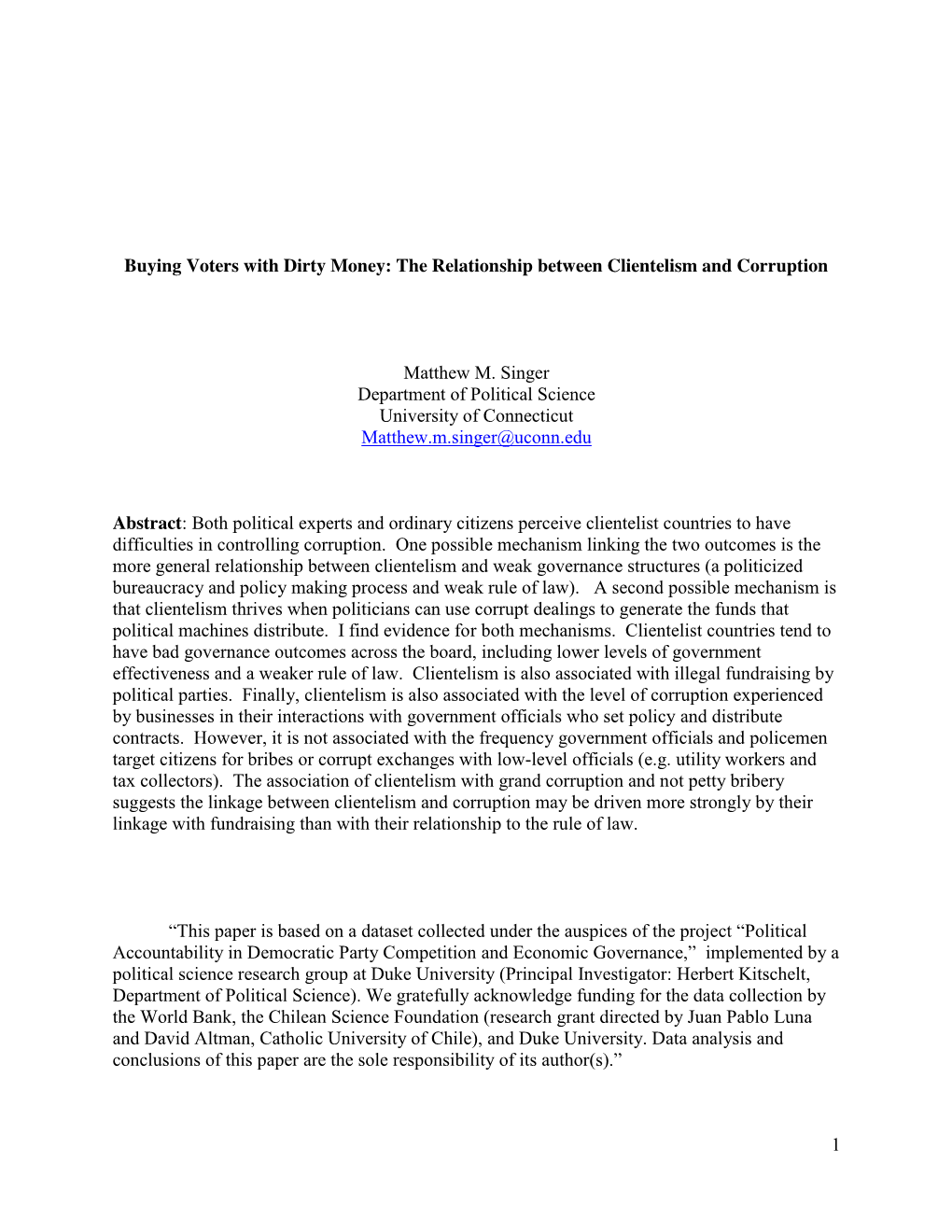 The Relationship Between Clientelism and Corruption Matthew M. Singer