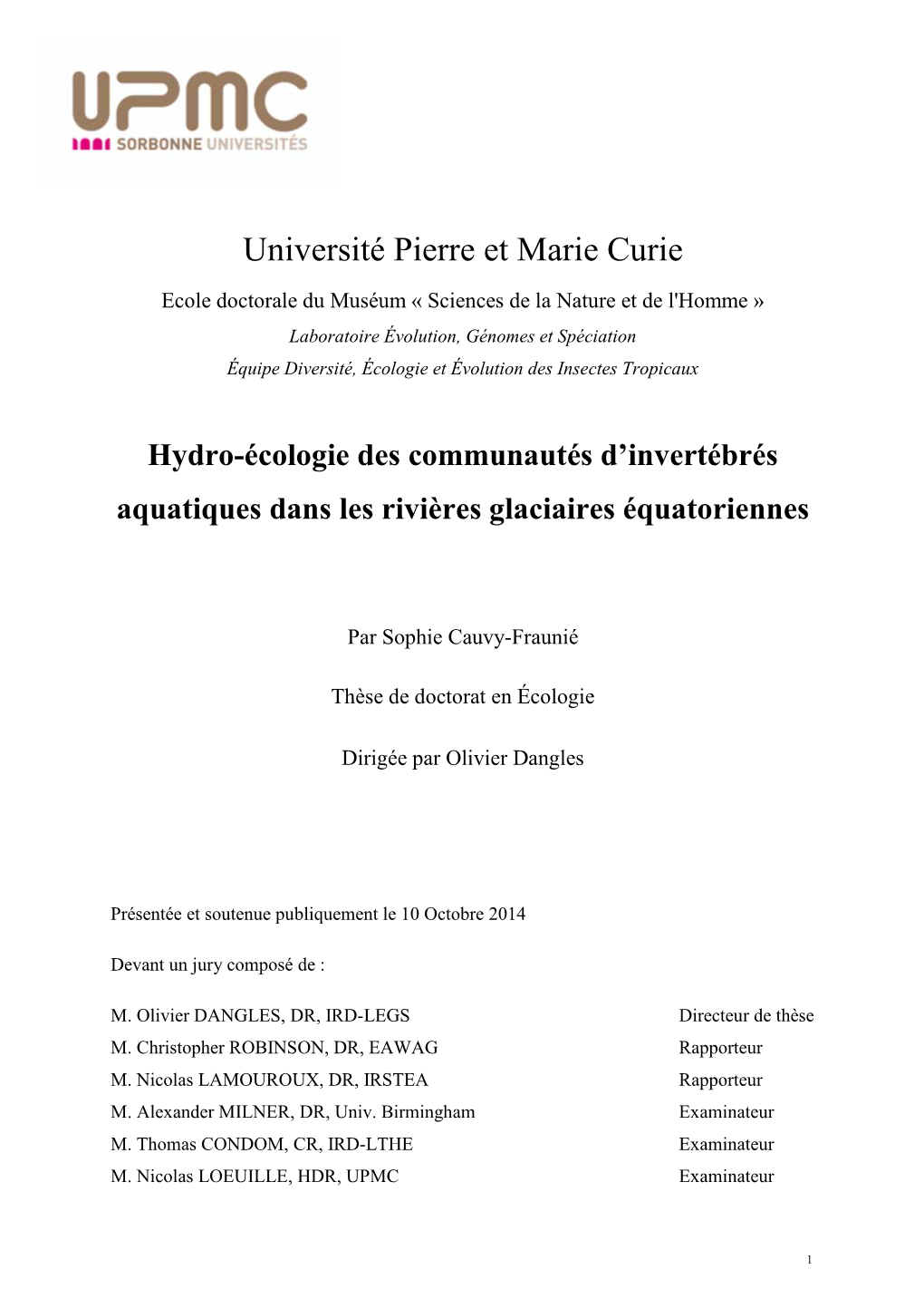 Hydro-Écologie Des Communautés D'invertébrés Aquatiques Dans Les