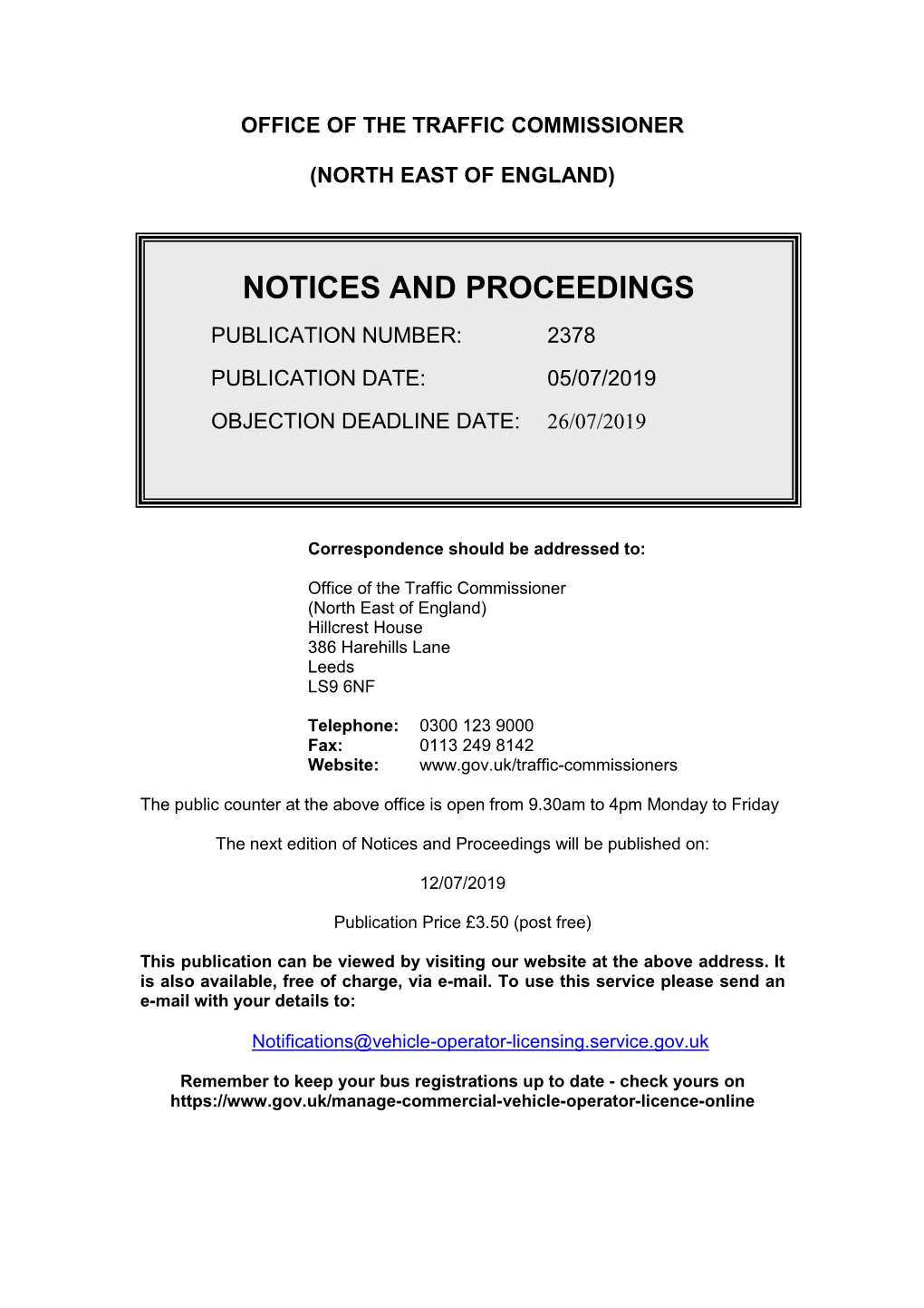 Notices and Proceedings for the North East of England