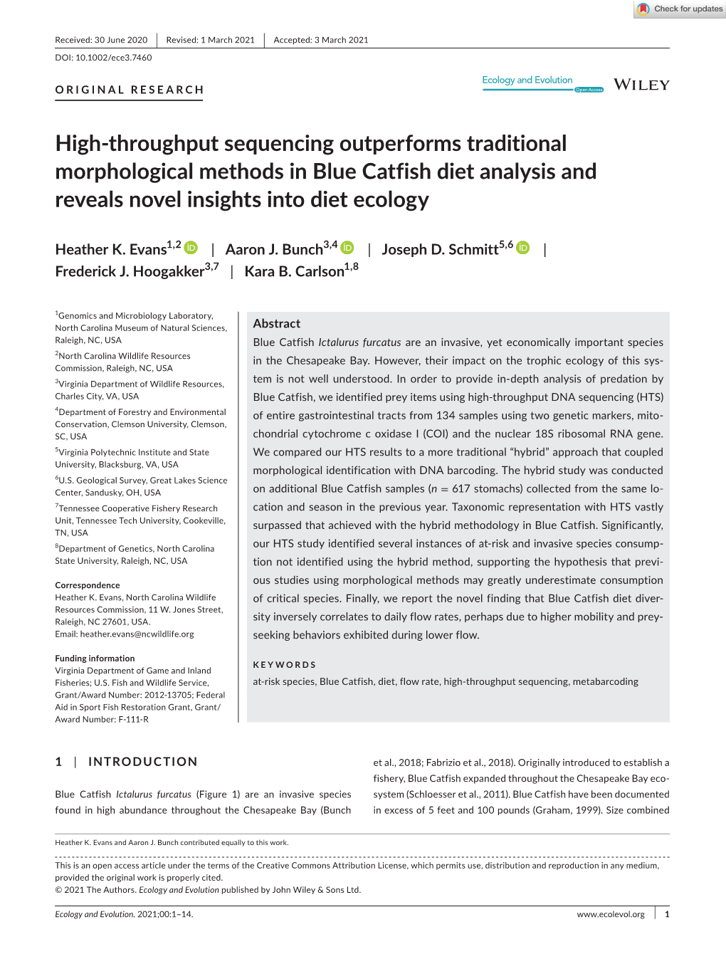 High‐Throughput Sequencing Outperforms Traditional Morphological Methods in Blue Catfish Diet Analysis and Reveals Novel Insig