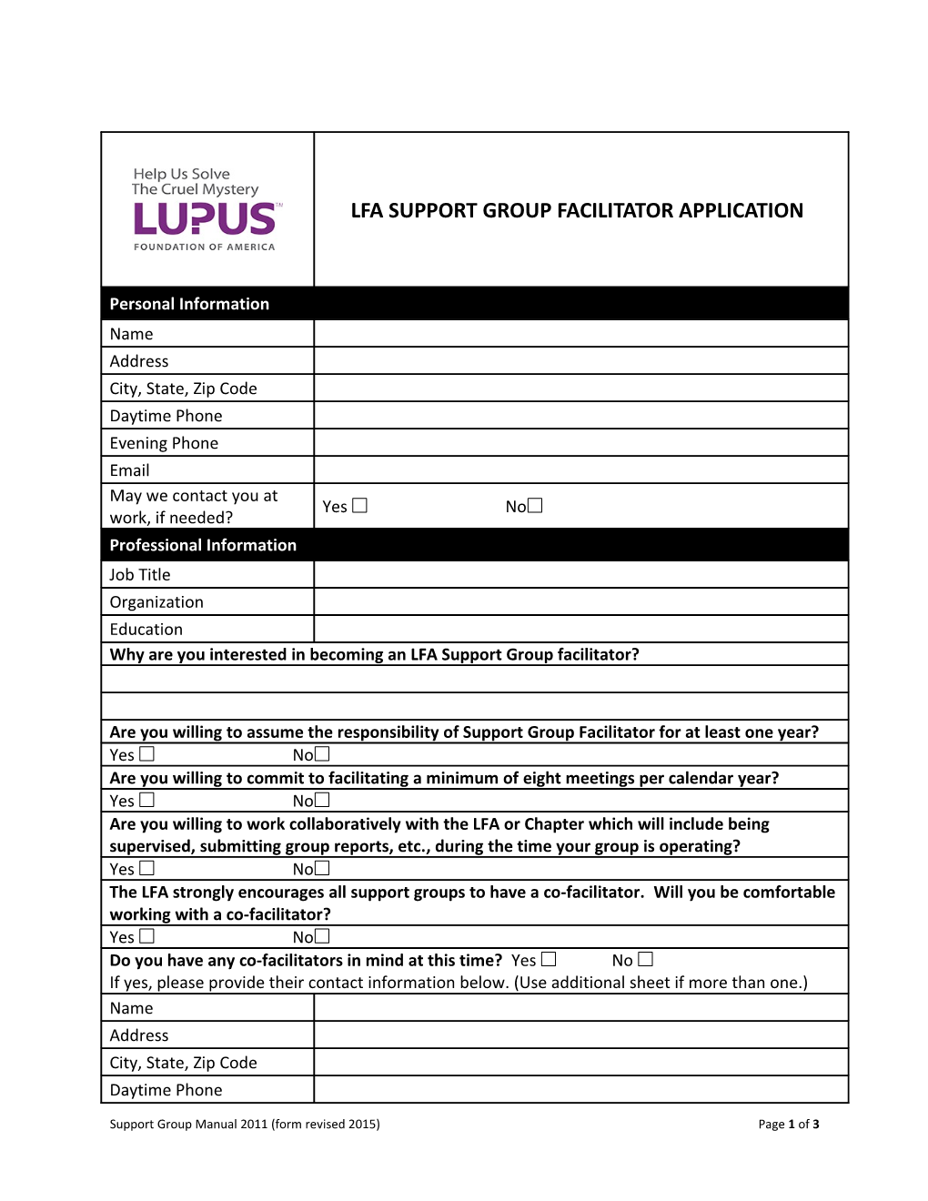 Lfa Support Group Facilitator Application