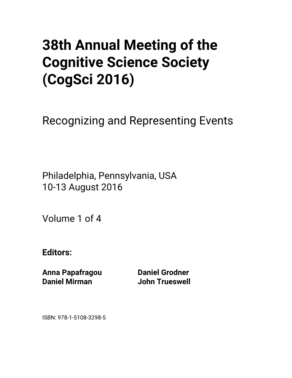 38Th Annual Meeting of the Cognitive Science Society (Cogsci 2016)