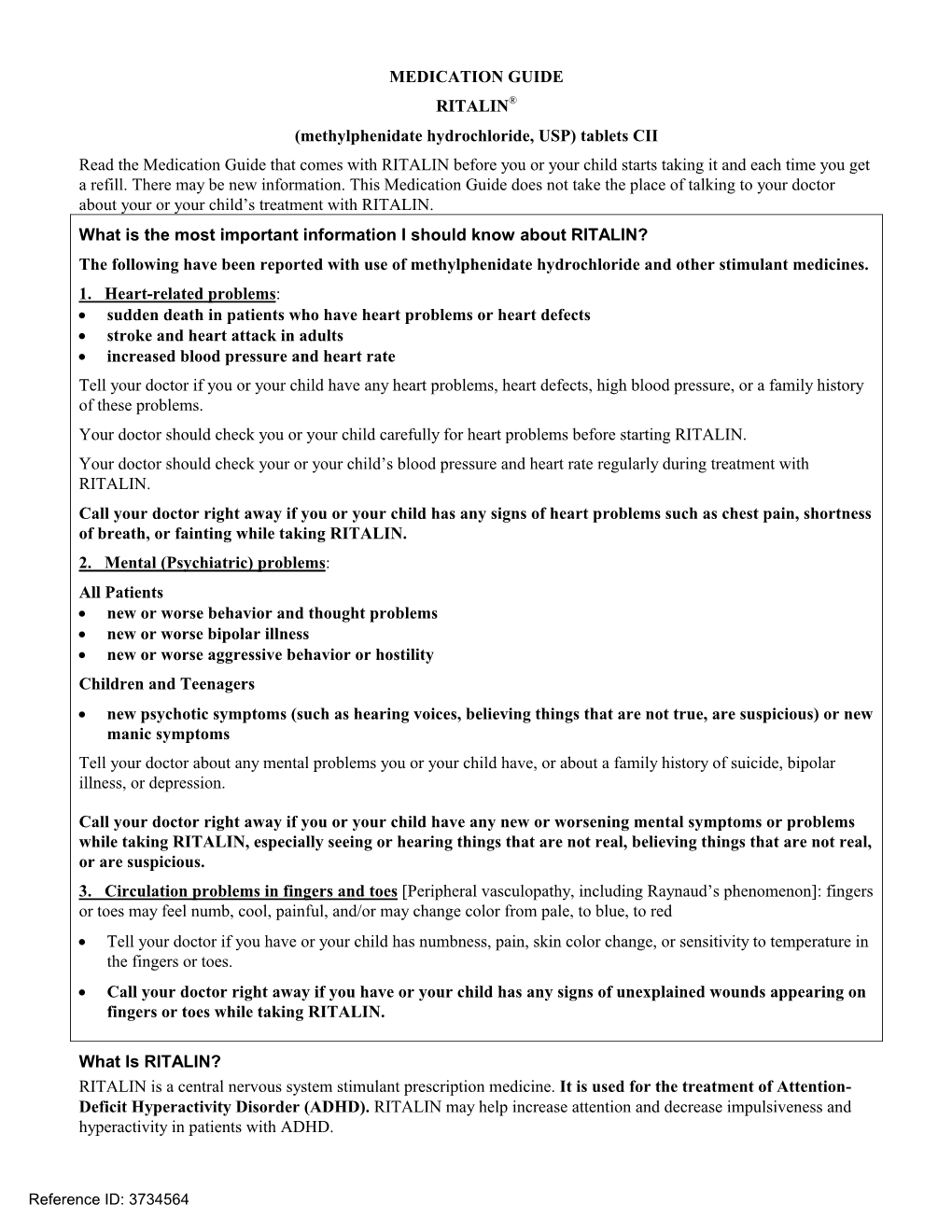 Medication Guide Ritalin