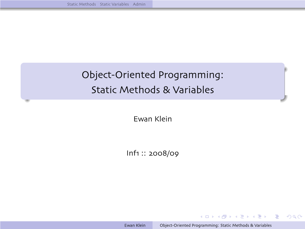 Object-Oriented Programming: Static Methods & Variables