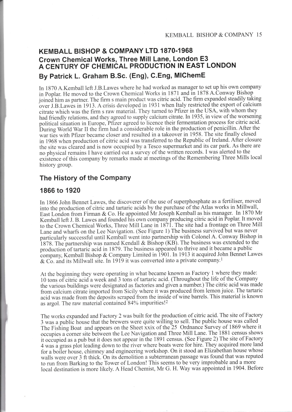 Kemball Bishop & Company Ltd 1870-1968. Crown Chemical Works, Three Mill Lane, London E3. A