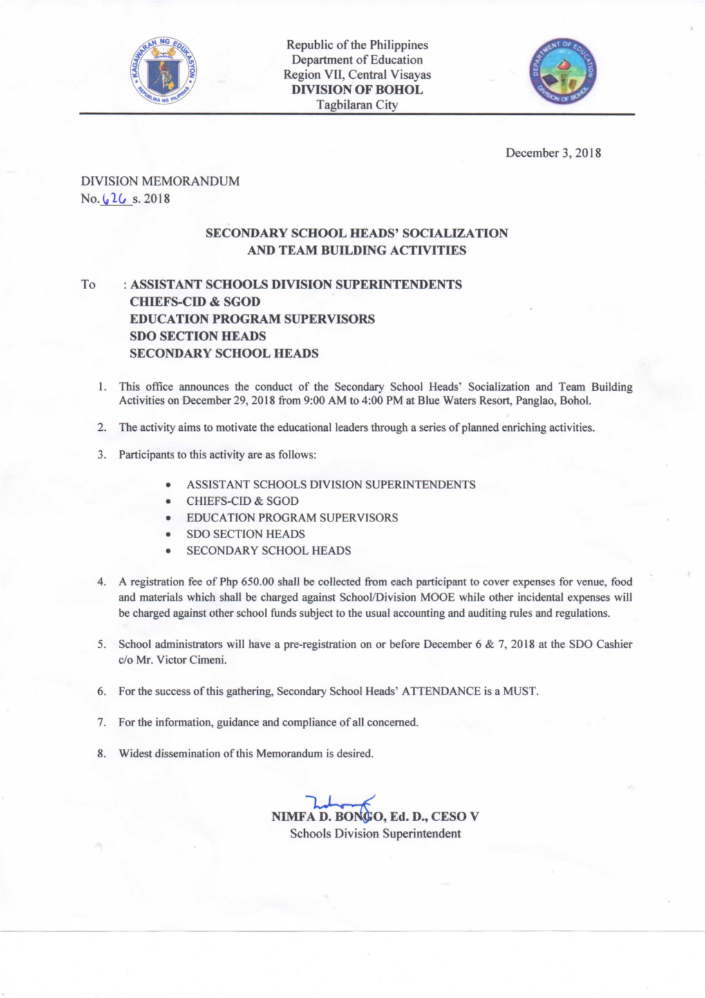 'X '^Vy DIVISION MEMORANDUM SECONDARY SCHOOL HEADS