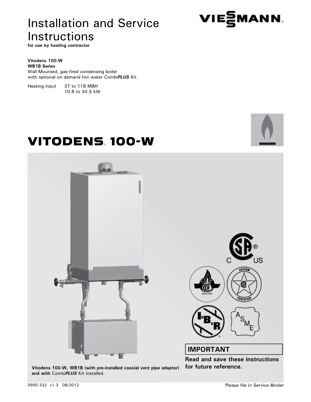 Installation and Service Instructions VITODENS 100-W