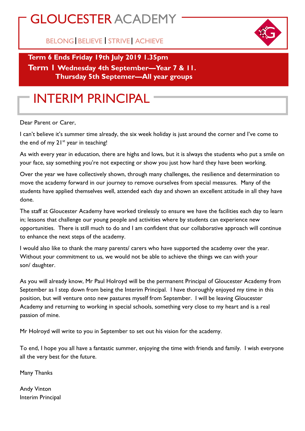 Gloucester Academy Interim Principal