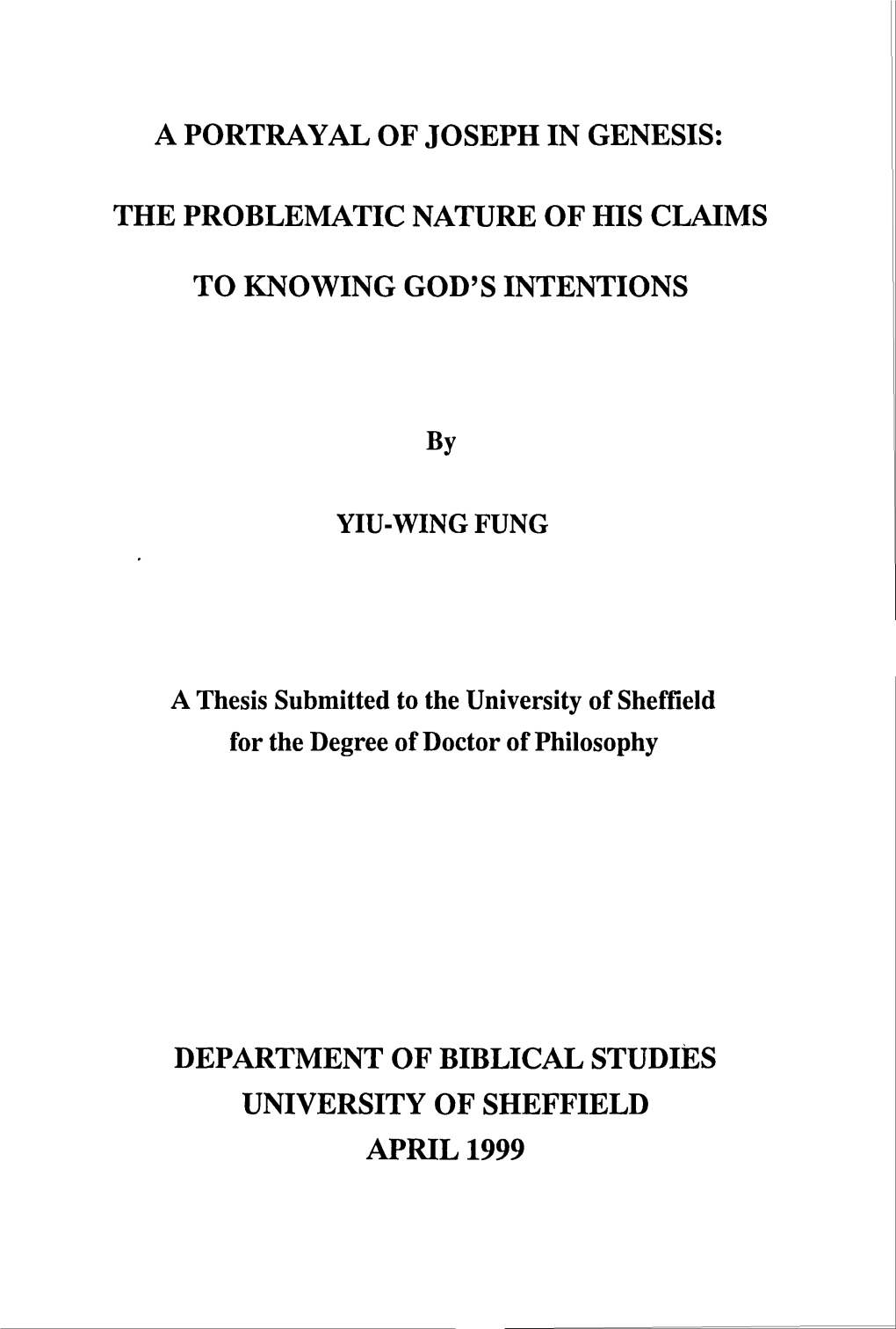 YIU-WING FUNG a Thesis Submitted to the University of Sheffield for The