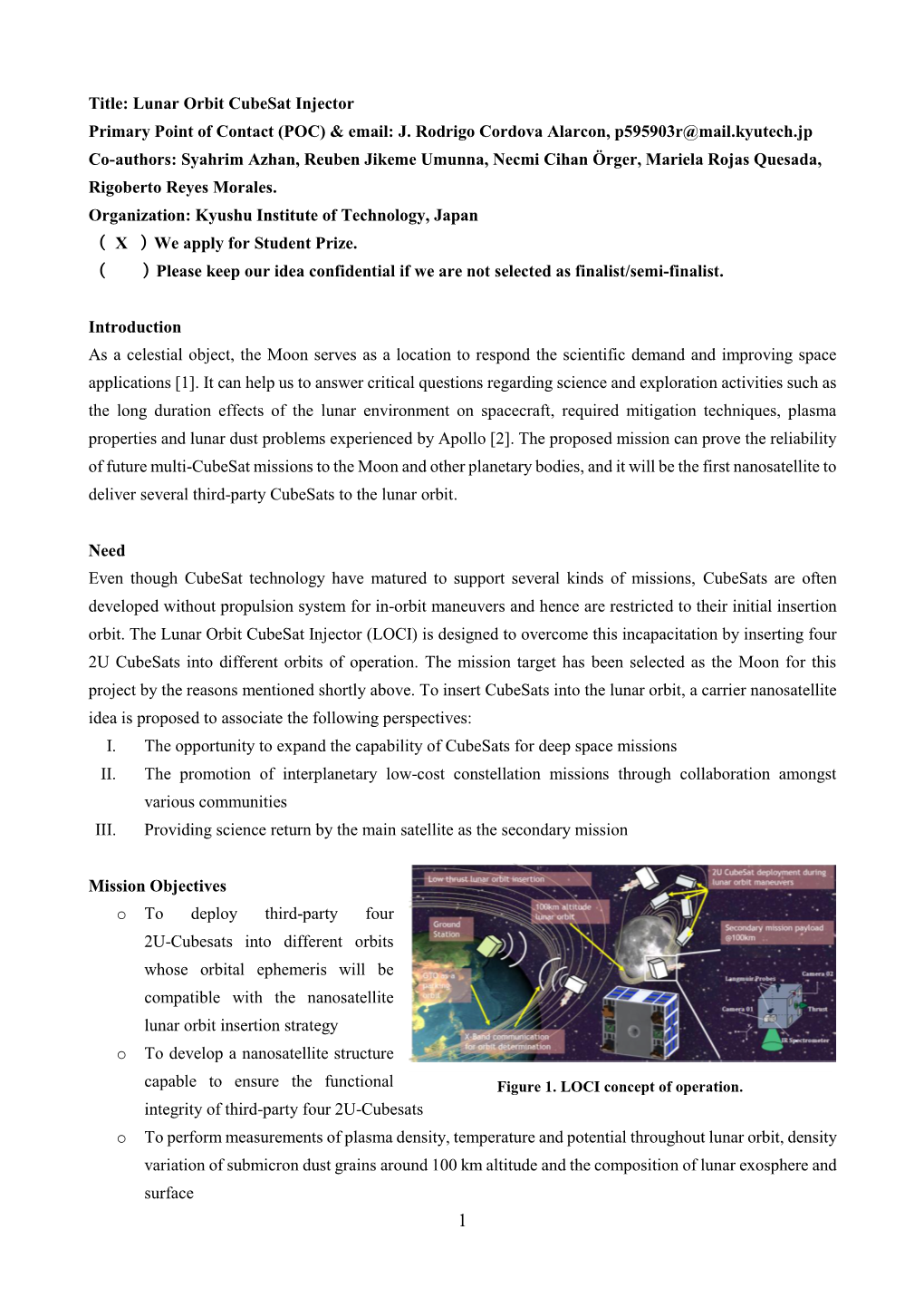 Title: Lunar Orbit Cubesat Injector Primary Point of Contact (POC) & Email: J