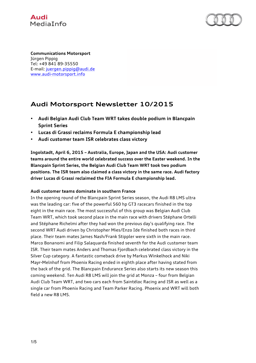 Audi Motorsport Newsletter 10/2015