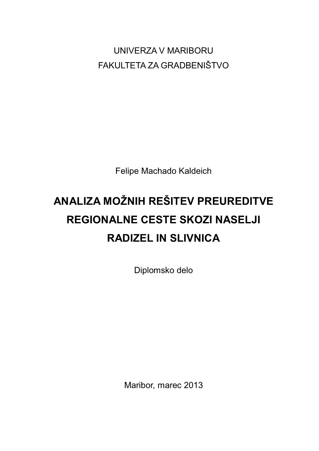 Analiza Možnih Rešitev Preureditve Regionalne Ceste Skozi Naselji Radizel in Slivnica