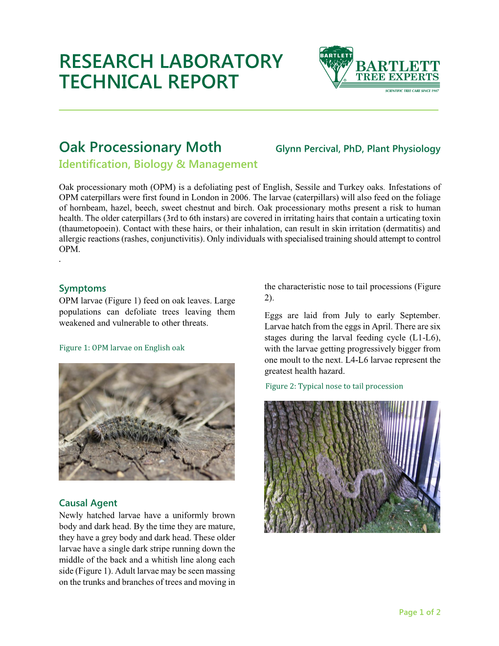 Oak Processionary Moth Glynn Percival, Phd, Plant Physiology Identification, Biology & Management