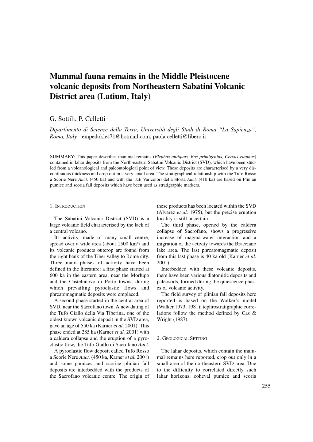 Mammal Fauna Remains in the Middle Pleistocene Volcanic Deposits from Northeastern Sabatini Volcanic District Area (Latium, Italy)