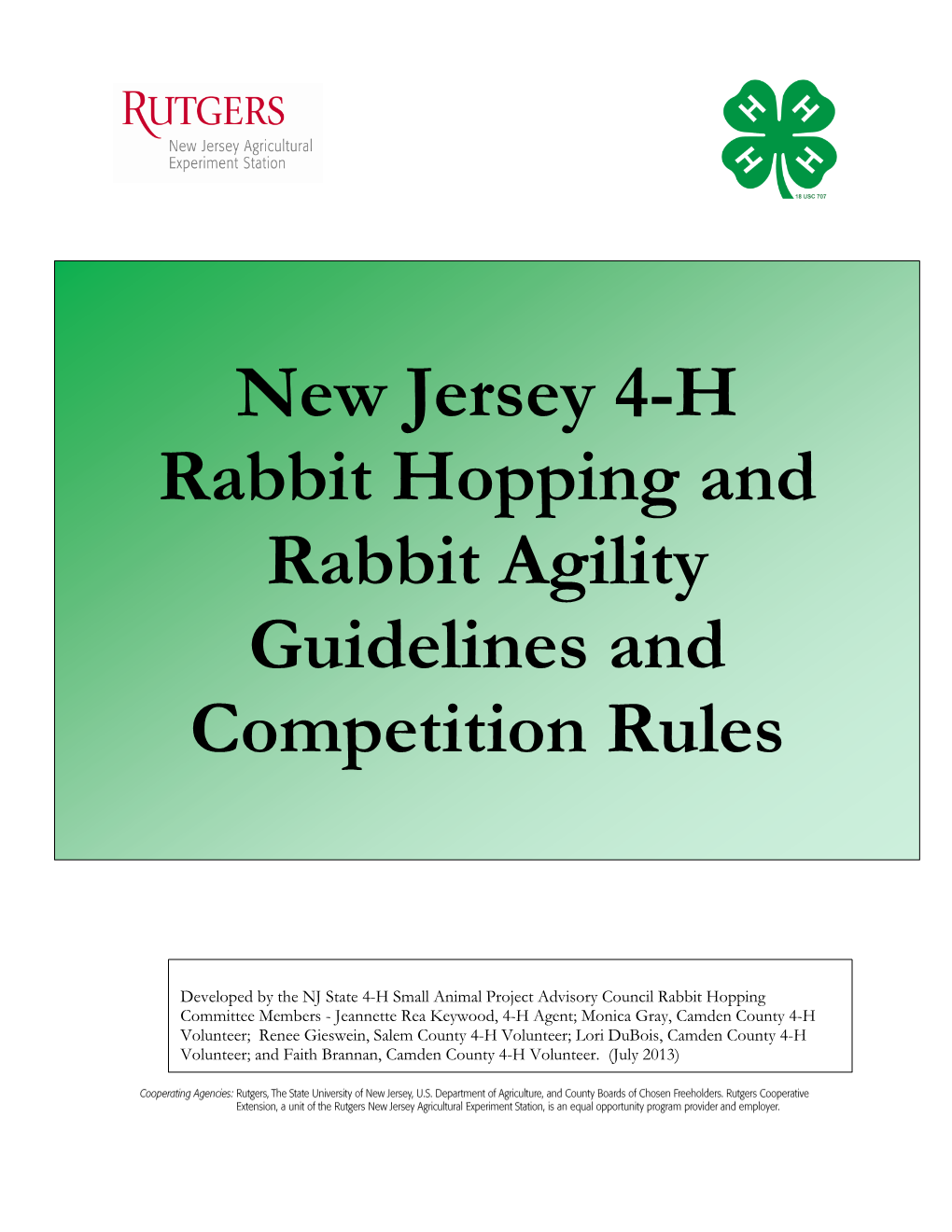 New Jersey 4-H Rabbit Hopping and Rabbit Agility Guidelines and Competition Rules