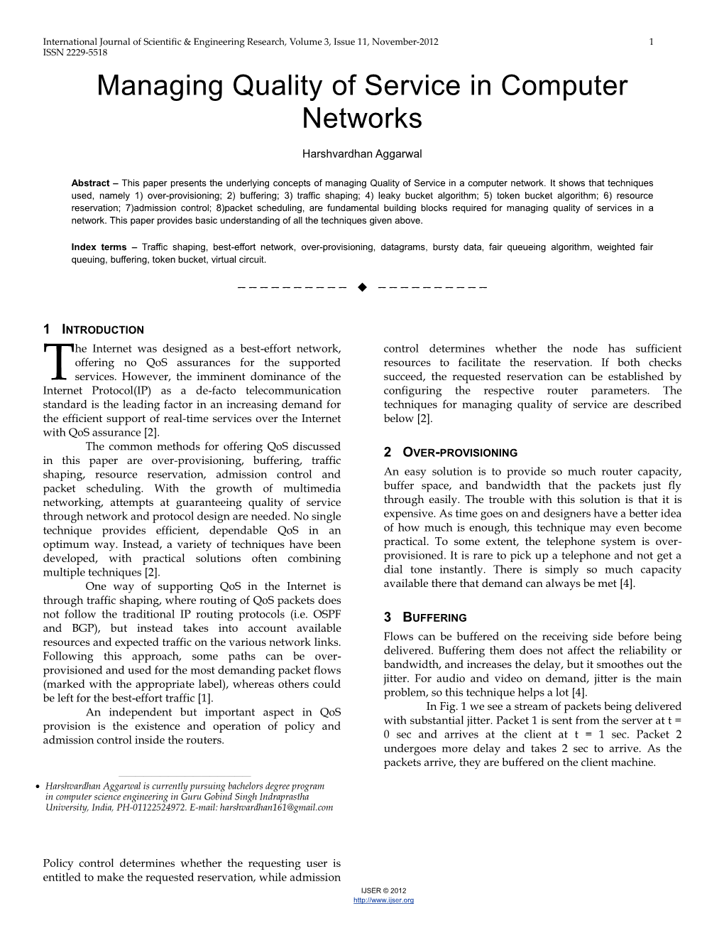 Managing Quality of Service in Computer Networks