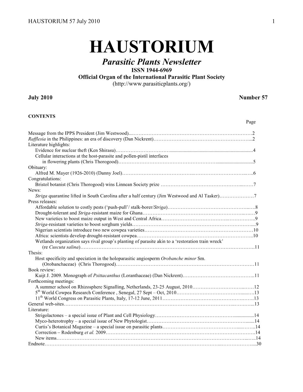 Haustorium #57, July 2010