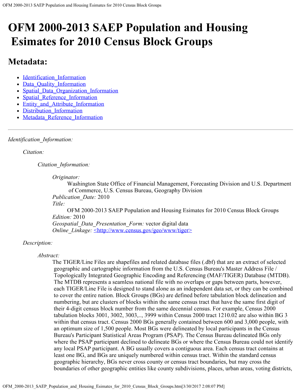 OFM2010 Population and Housing Estimates Metadata