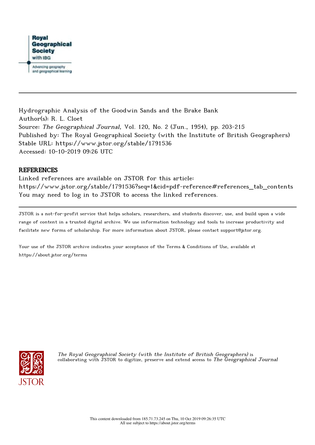 Hydrographic Analysis of the Goodwin Sands and the Brake Bank Author(S): R