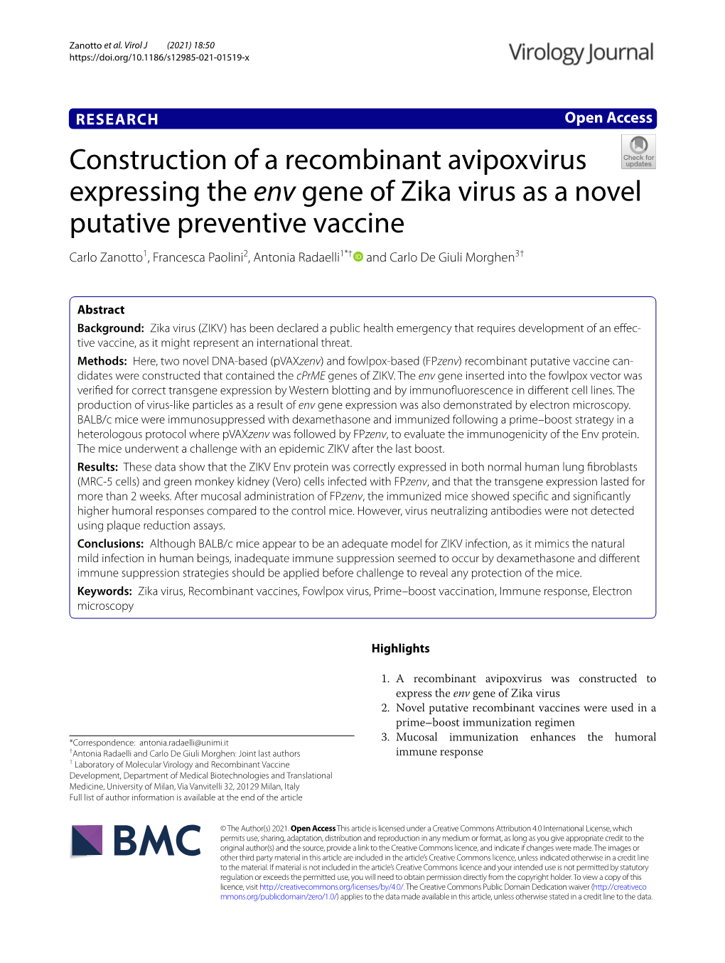 Construction of a Recombinant Avipoxvirus Expressing