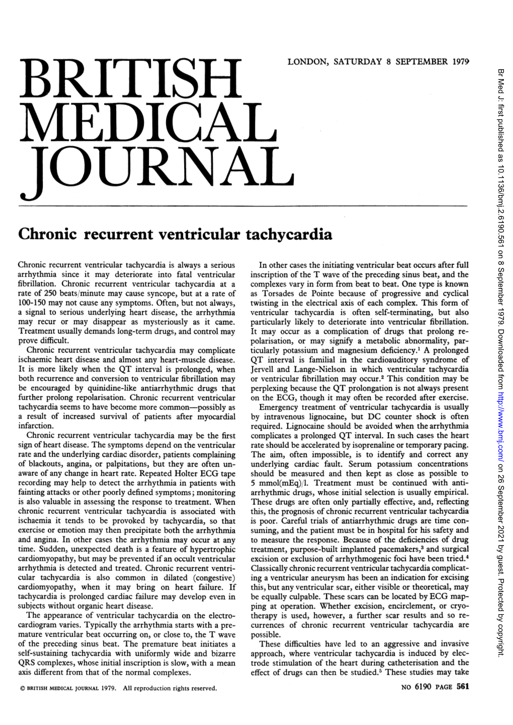 Chronic Recurrent Ventricular Tachycardia