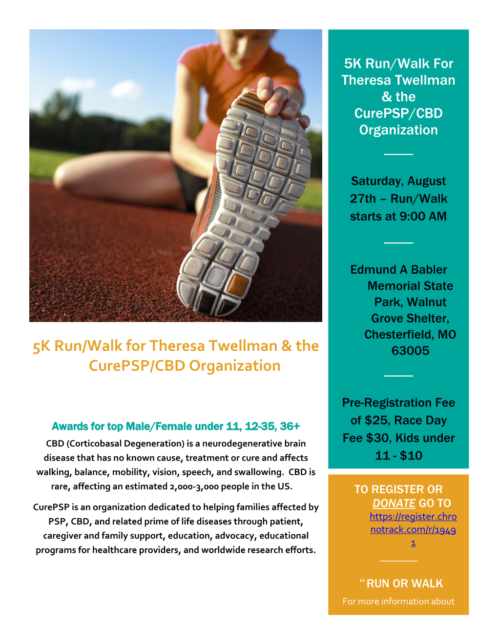 5K Run/Walk for Theresa Twellman & the Curepsp/CBD Organization