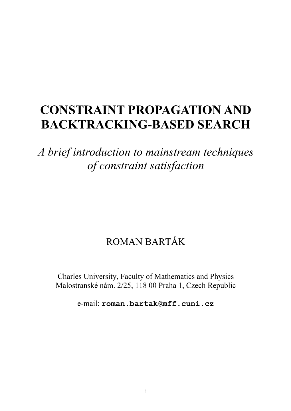 Constraint Propagation and Backtracking-Based Search