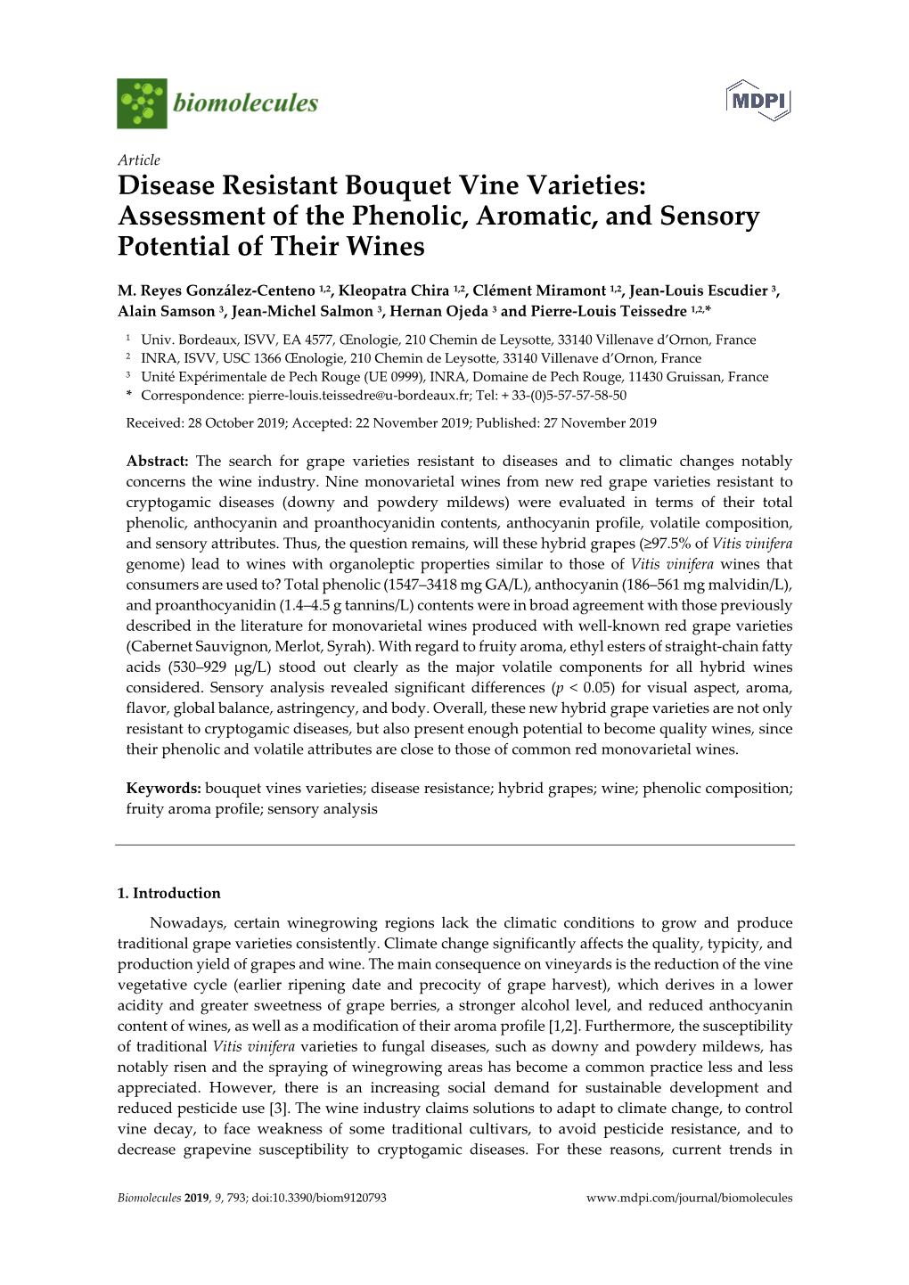 Disease Resistant Bouquet Vine Varieties: Assessment of the Phenolic, Aromatic, and Sensory Potential of Their Wines