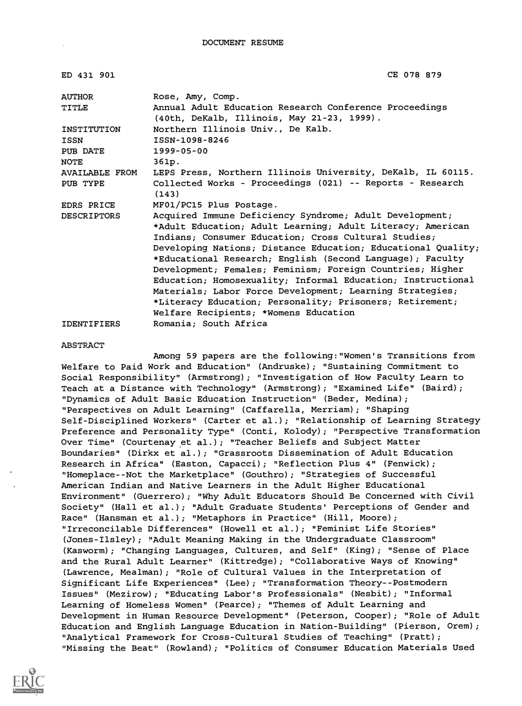 Annual Adult Education Research Conference Proceedings (40Th, Dekalb, Illinois, May 21-23, 1999)