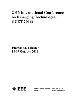 2016 International Conference on Emerging Technologies (ICET 2016)