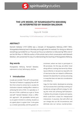 The Life Model of Nisargadatta Maharaj As Interpreted by Ramesh Balsekar