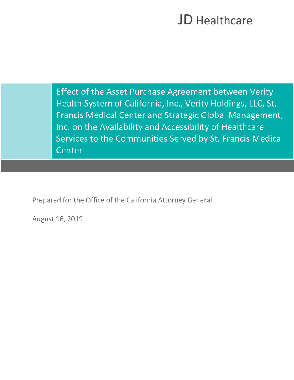 Verity Health System, St. Francis Medical Center Health Care Impact Reports