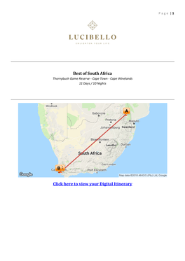 Best of South Africa Click Here to View Your Digital Itinerary