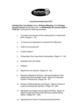 (Public Pack)Agenda Document for County Council, 22/01/2020 10:00