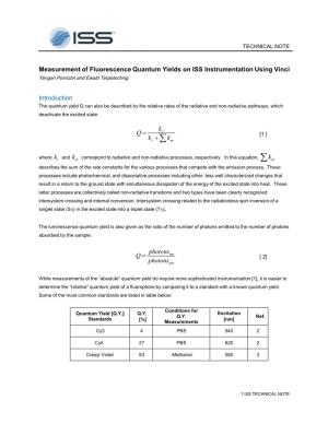 Measurement of Fluorescence Quantum Yields on ISS Instrumentation Using Vinci Yevgen Povrozin and Ewald Terpetschnig