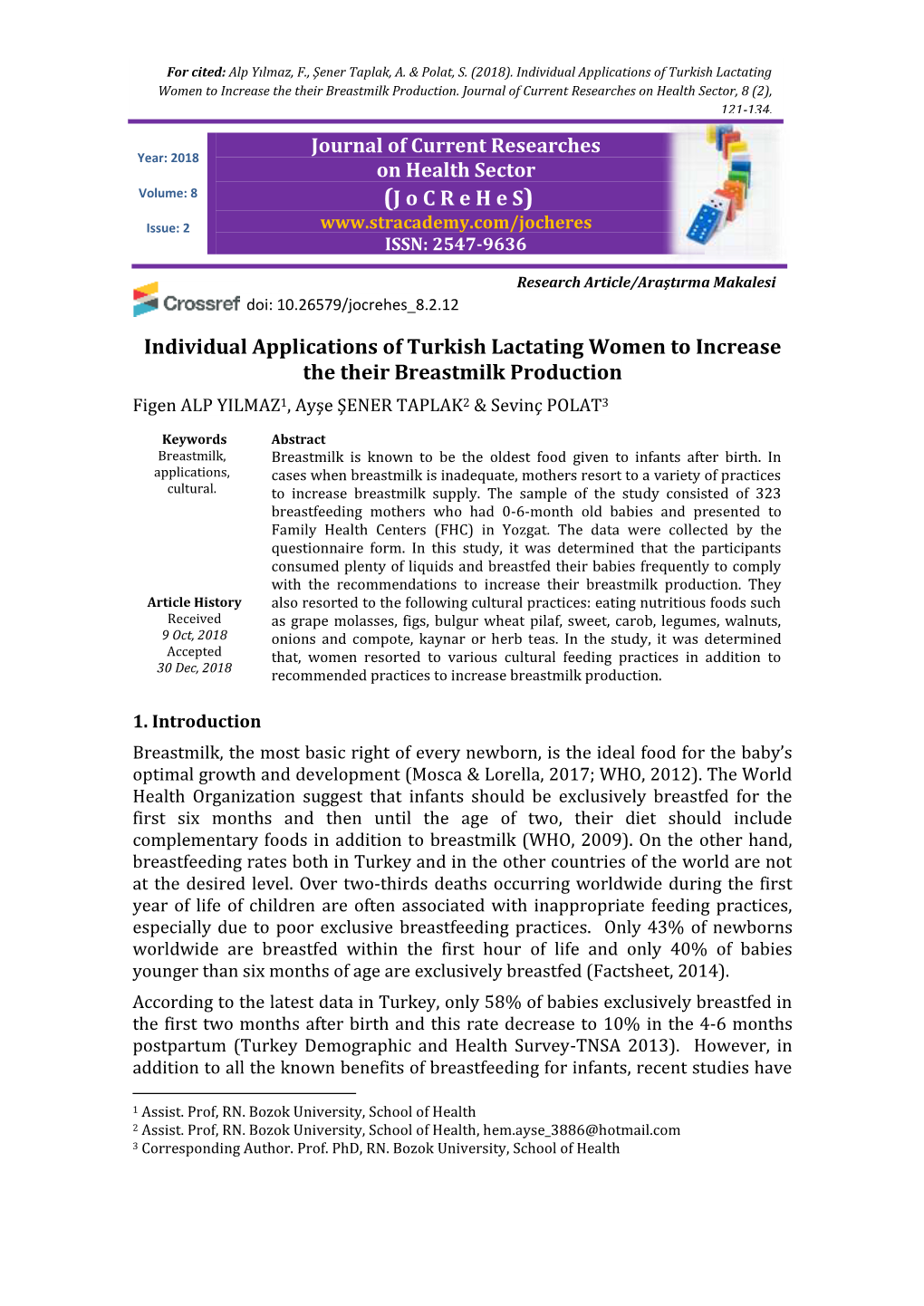 Individual Applications of Turkish Lactating Women to Increase the Their Breastmilk Production