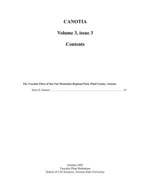 CANOTIA Volume 3, Issue 3 Contents