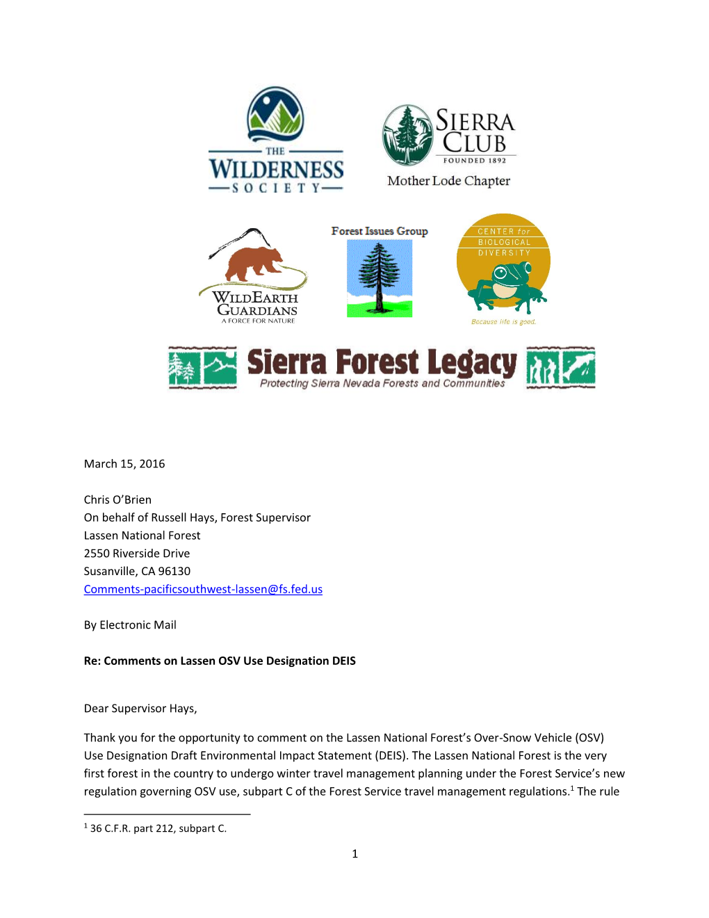 Lassen National Forest Over-Snow Vehicle Use Designation DEIS Mar 15, 2016