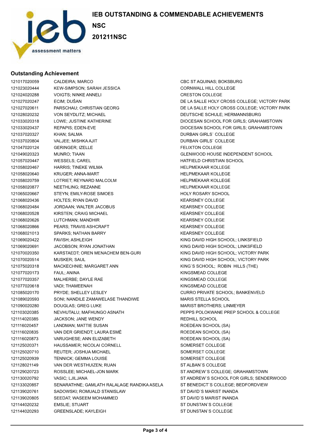 Ieb Outstanding & Commendable Achievements Nsc 201211Nsc