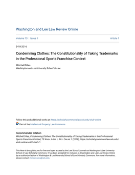 The Constitutionality of Taking Trademarks in the Professional Sports Franchise Context